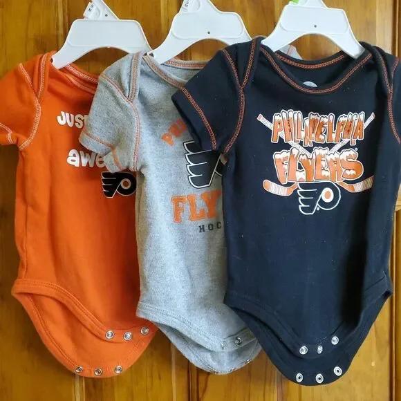 NHL Phil Flyers Baby One Piece Shirt Size‎ 3-6M Boy/Girl (Lot Of 3)