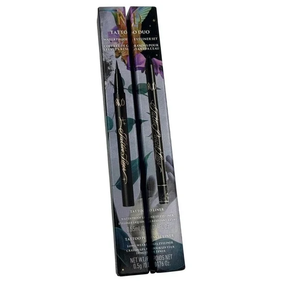 KVD Tattoo Duo Eyeliner Set Womens Full Size Trooper Black NEW Waterproof 2pc