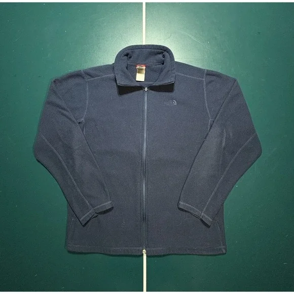 The North Face Waffle Knit Full Zip‎ Jacket Men's Large Navy Blue Fleece