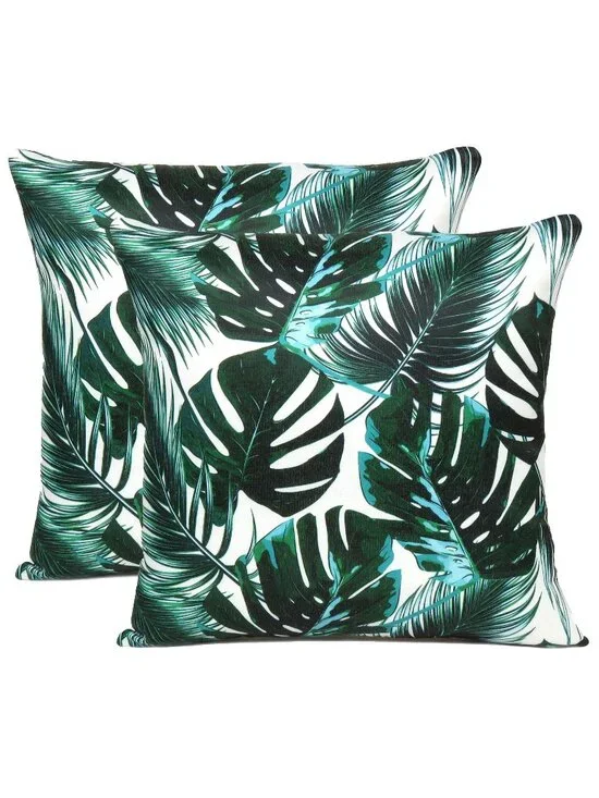 Oussum Cushion Cover Cotton Sofa Pillow Cover Tropical Leaf Printed Set of 2