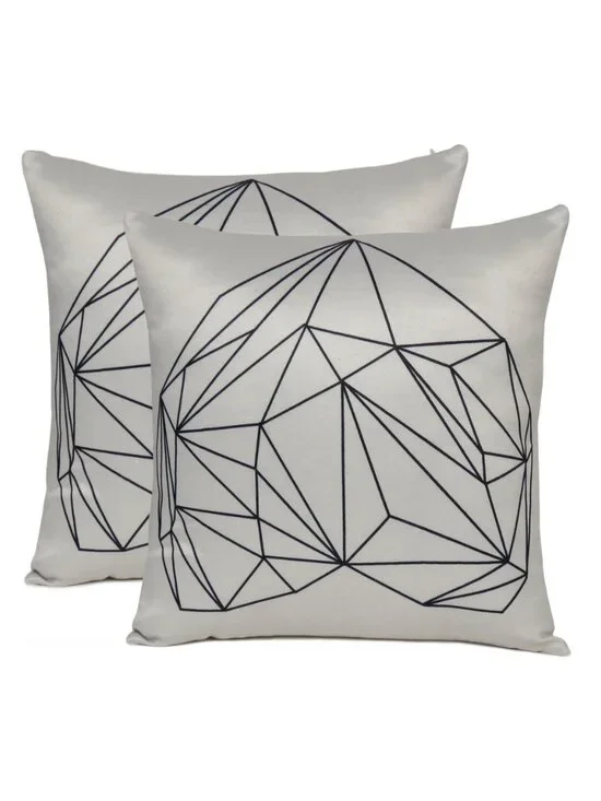 Oussum Throw Pillow Cover Cotton Geometric print White Cushion Cover Set of 2