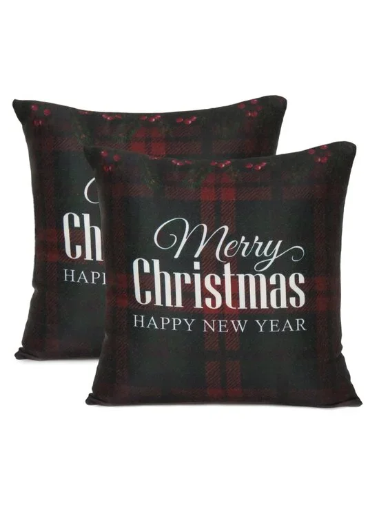 Oussum Cotton Cushion Cover Christmas New Year Wishes Print Pillow Case Set of 2