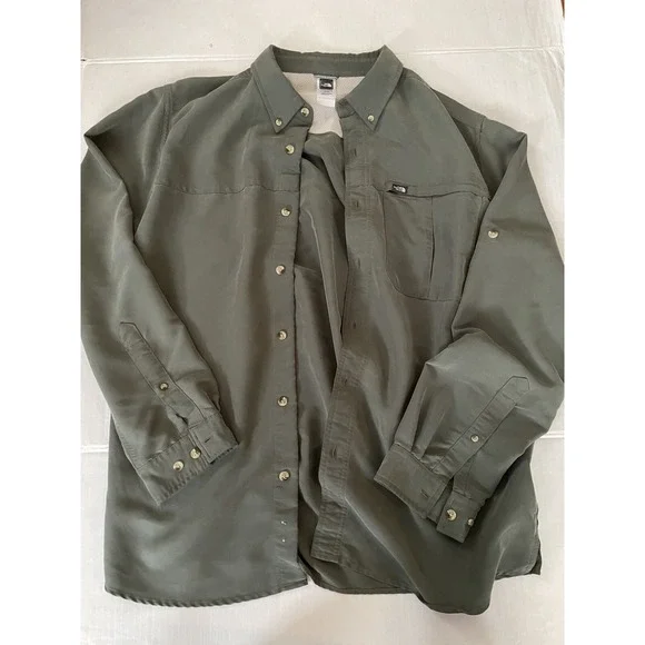 Vintage The North Face Adult Large L Front Pocket Button Down Shirt‎ Men Green