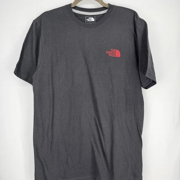 The North Face Dark Grey T Shirt Red Never Stop Exploring Logo Men's Medium NWOT