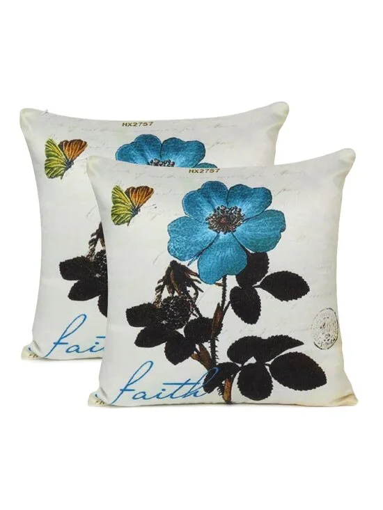 Oussum Floral & Leaf Printed Cotton White Pillow Case Set of 2 Decorative case