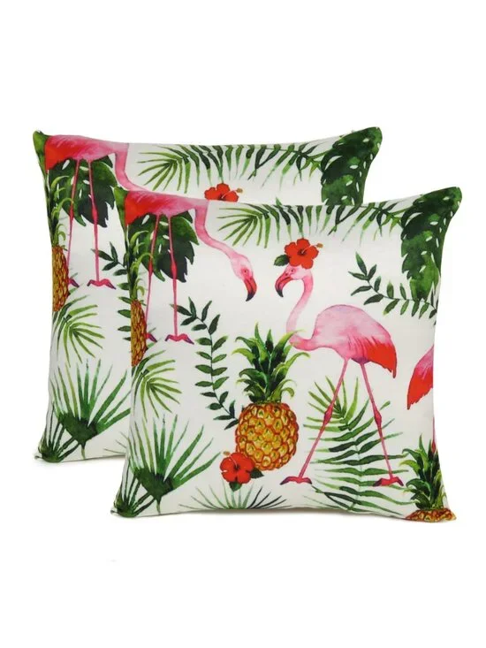 Oussum Throw Pillow Cover Sofa Cushion Cover Cotton Flamingo Printed Set of 2