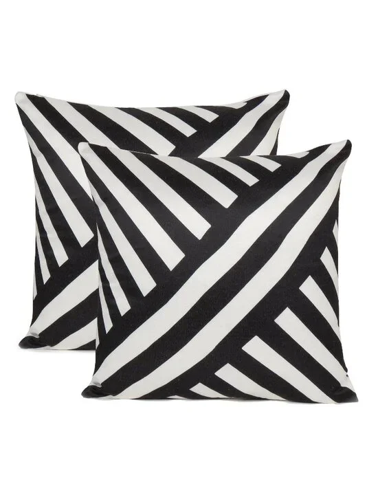 Oussum Decorative Stripes Vector Pattern Cotton Washable Cushion Cover Set of 2