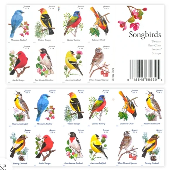 100 Songbirds 2014 Forever Postage Stamps US Postal USPS Wedding Invitations‎
