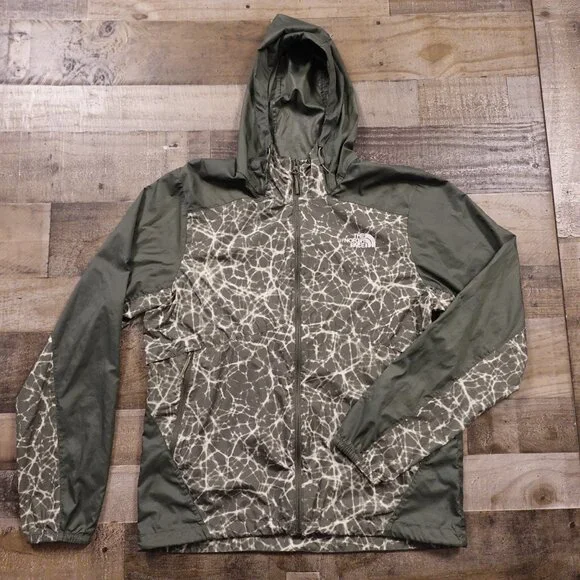 The North Face WindWall Full-Zip Hooded Jacket Men’s Medium Green‎ Gray Abstract