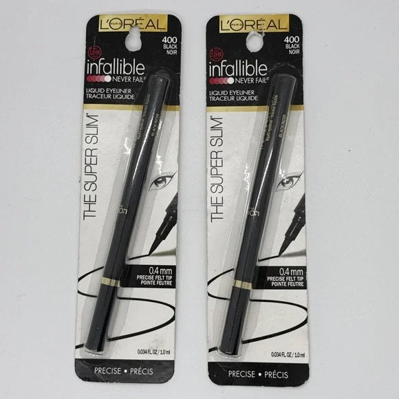 2 X L'Oreal LOREAL Infallible Super Slim Liquid Eyeliner Black 400 NEW SEALED