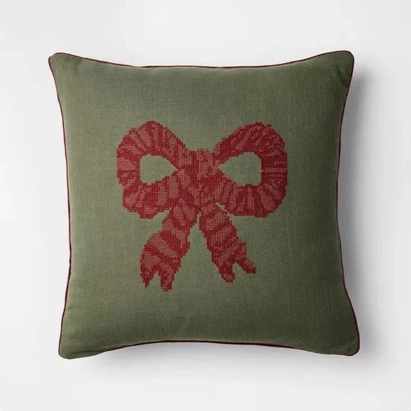 20x20 Dark‎ Green with Red Bow Pillow - Threshold Studio McGee Christmas 2025