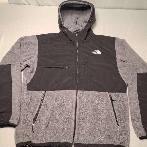 The North Face Denali 2 Hoodie Mens Large Grey Black Polartec Fleece Jacket T132