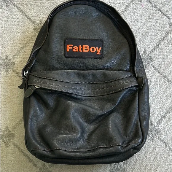 Vintage Black Leather Backpack With Harley Davidson FATBOY Embroidered P…