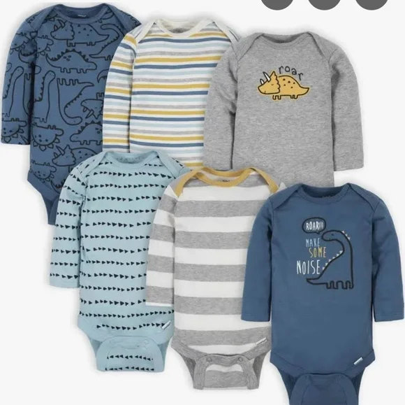 Gerber Blue and Gray Dinosaur Baby Bodysuit Bundle 6-9month NWT
