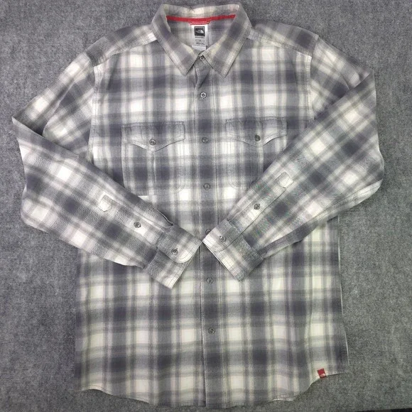 The North Face Shirt Large Gray Plaid Long Sleeve Button‎ Up Pockets Cotton
