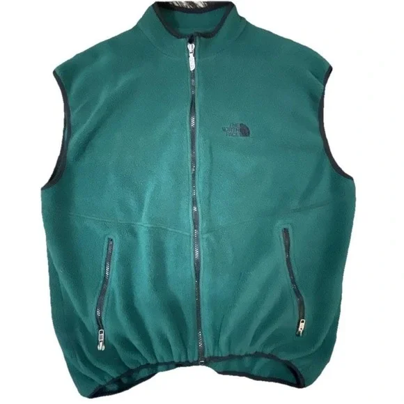 VTG The North Face Men's Denali Green Fleece Zip‎ Up Vest Large USA 90s Emerald