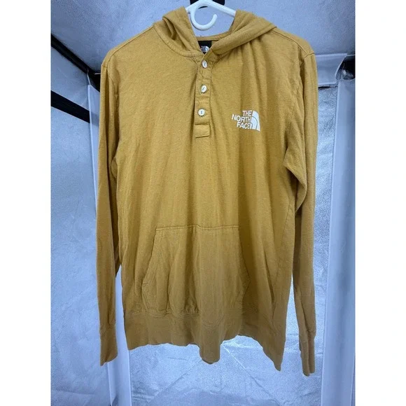 The North Face Mens‎ Hoodie Pullover Button Pocket Long Sleeve Top Small Yellow