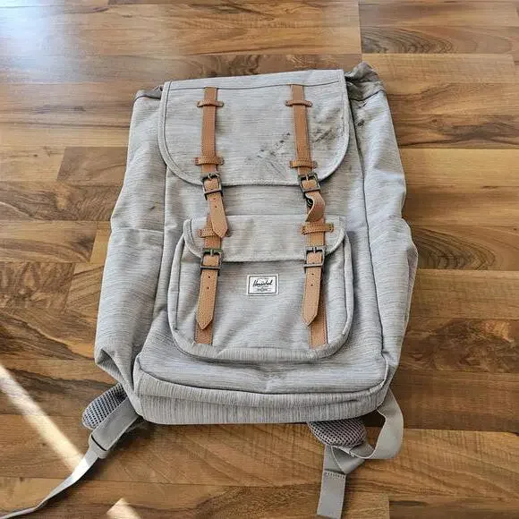 Herschel Littlr America Light Gray‎ Backpack with Tan Straps