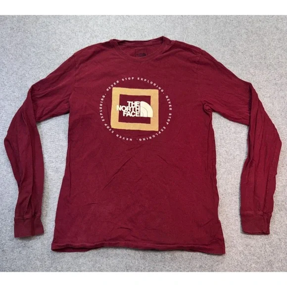 The North Face Men's Long‎ Sleeve T-Shirt Red Logo Graphic Cotton Small Outdoor