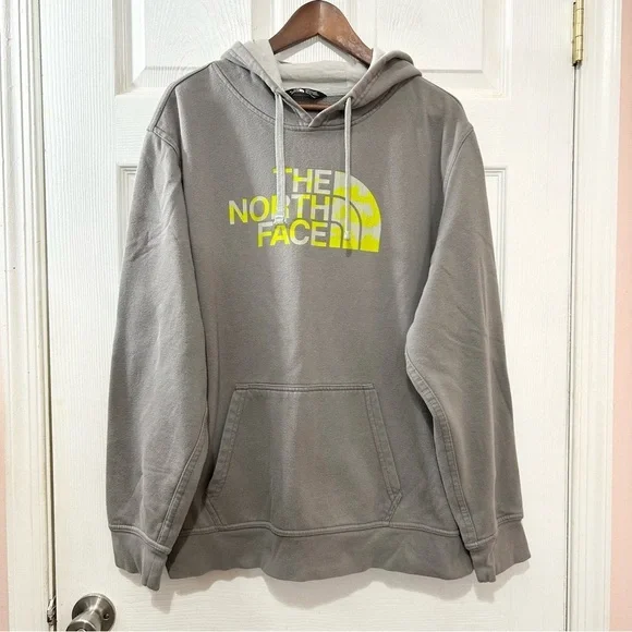 The North Face Men's Graphic Hoodie Sweatshirt Gray Lime Green Size XL