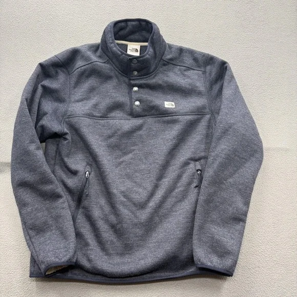 The North Face Jacket Mens Large Blue Fleece Snap Pullover Zip Pockets Outdoor