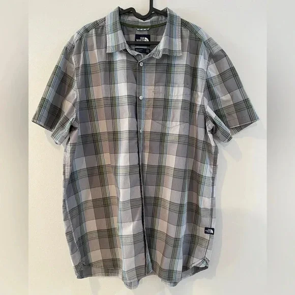 🌼 clearance The North Face XXL‎ Gray Green Plaid Short Sleeve Button Up Shirt