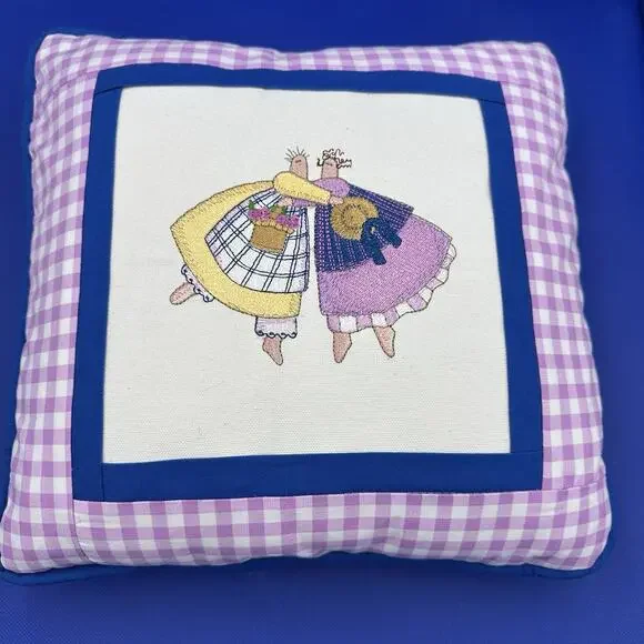 Handmade‎ Throw Pillow 12” Cottage Granny Core Gingham Purple Best Friends