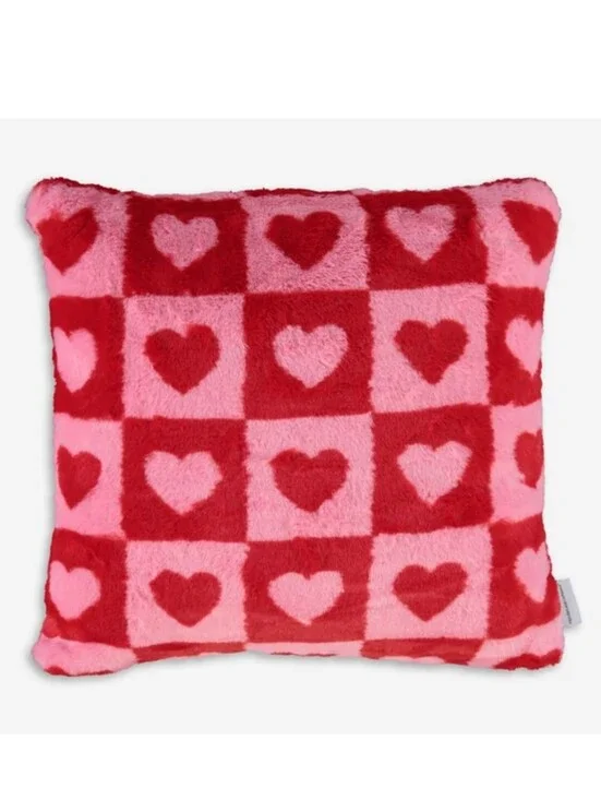 NWT cupcakes & cashmere Faux Fur Checkered Heart Pillow, 20