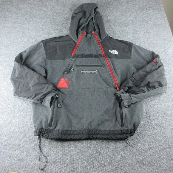 Vintage The North Face Jacket Mens XL Gray Steep Tech Hooded Fleece Ski 90s