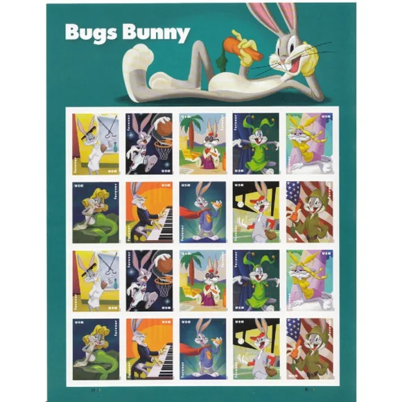 100 Bugs Bunny 80th Bday 2020 Forever Postage Stamps USPS Mail Warner Brothers