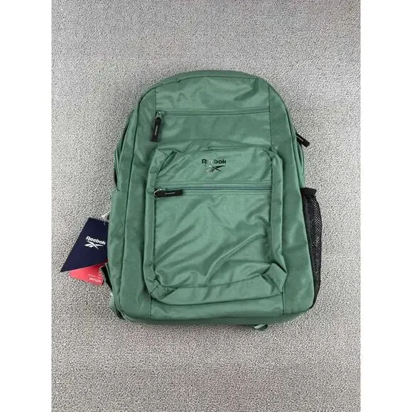 Reebok Jaylen Backpack Green 20L Capacity Multi Pocket Zip Logo School & Travel