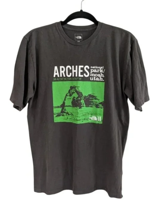 The North Face Charcoal Tee with Bright Green Arches Graphic Men's Size S