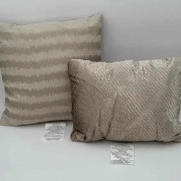 Set of 2 Gold Textured and Gold Stripe Throw Pillow Decor 14x14‎ and 14x10 NWOT