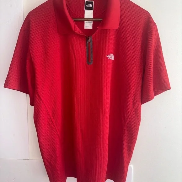 The North Face Mens Vapor Wick Red Short Sleeve Tennis Tail Polo Shirt Size L