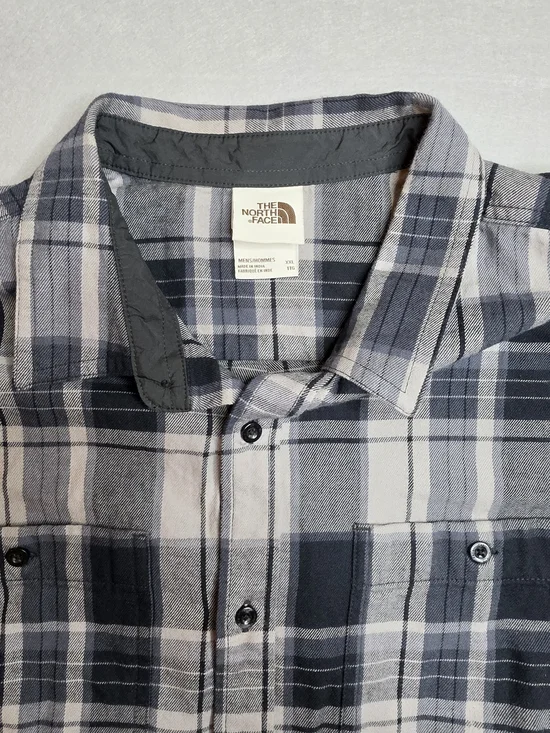 The North Face Men’s Navy and Gray Plaid‎ Button-Down Shirt XXL