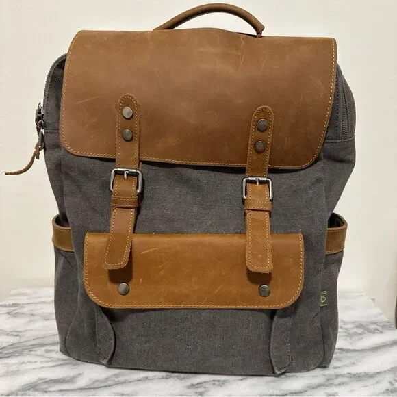 Stylish Brown and Gray Men's Backpack canvas leather