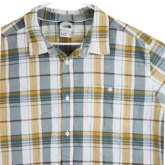 The North Face Plaid Button Down Shirt Mens‎ XXL Yellow Grey Long Sleeve Hiking