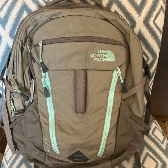 The North Face Tan and Mint Backpack