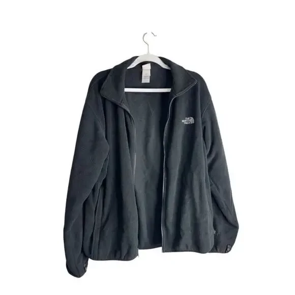The North Face Jacket Mens Size Large Black Full Zip Fleece Logo Side‎ Pockets