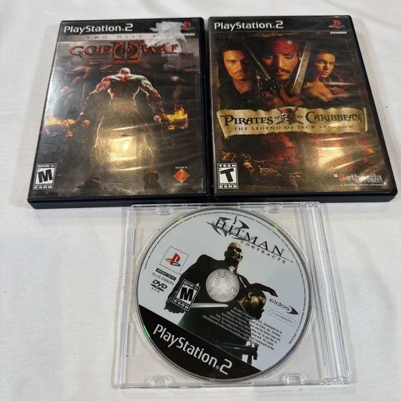 PS2 Game Lot‎ 3 God of War II 2 Disc Pirates Caribbean Hitman Contracts Untested