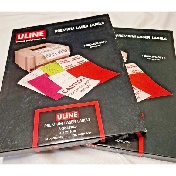 2 Boxes ULINE S-3847BLU Premium Laser Labels 4 x 2