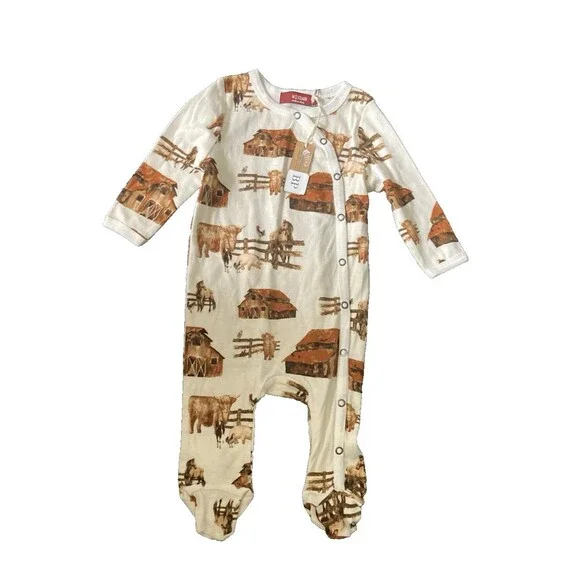 MILKBARN 0-3M One Piece Romper Sleeper Horses Barn Organic Cotton New With Tags