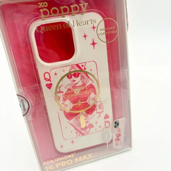 XO Poppy‎ Queen of Hearts MagSafe iPhone 16 Pro Max Case White Pink Red New