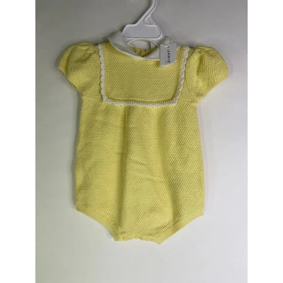Janie and Jack Baby One Piece Knit Bodysuit Yellow Sweater Romper 6-12 Months