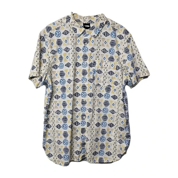 THE NORTH FACE Mens XL Short Sleeve Geometric Print Cotton Button Up Shirt EUC