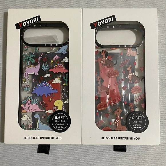 Lot of 2--YOYORI Protective Phone Cases w Dinosaur & Dog Prints for iPhone 17