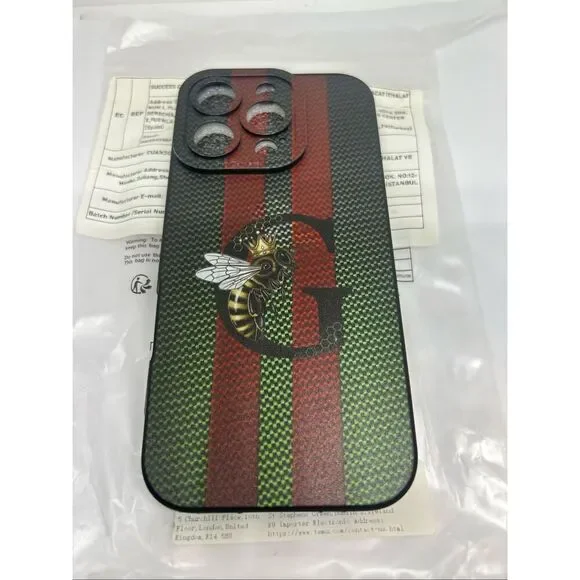 iPhone 16 Pro Luxury Bee Crown Case Stripe Designer Style Protective Cover