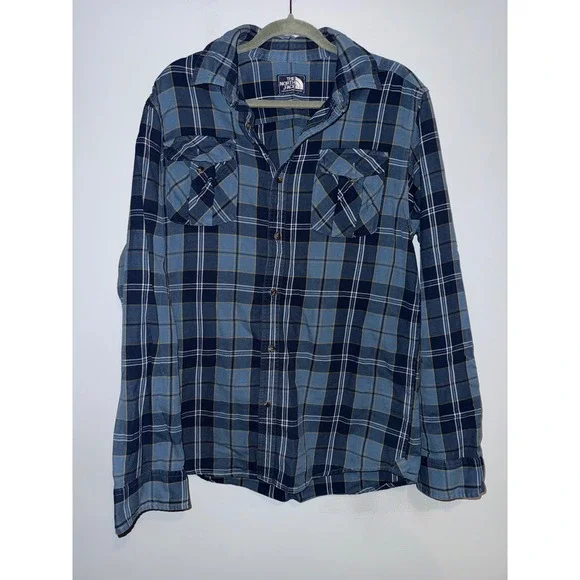 The North Face Plaid Flannel Shirt Long Sleeve Men's Size Medium Blue‎