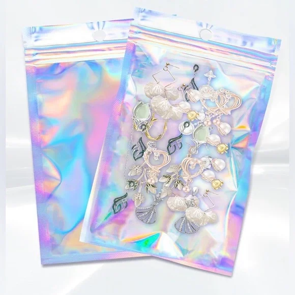 Holographic Resealable Packaging Pouches- Set of 50 (3.1 x 4.7)