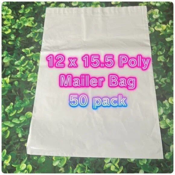 50 -12 x 15.5 Poly Mailers Envelopes Shipping Bags White 2.5 mil  50 pack bulk